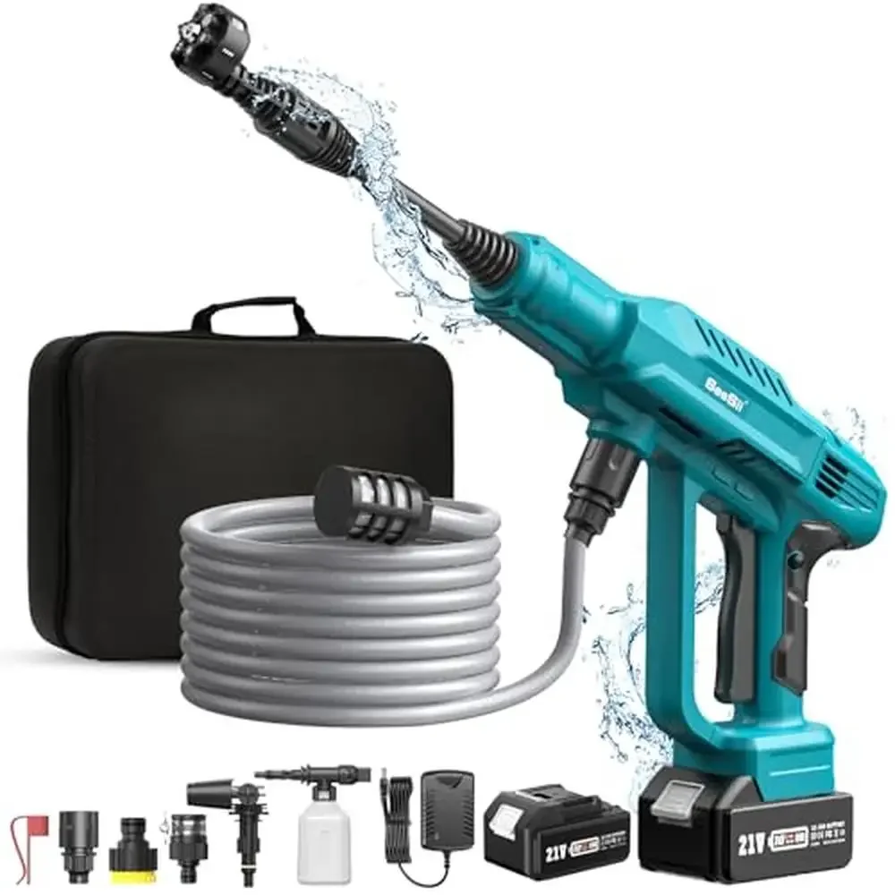 

Portable Cordless Pressure Washer 970PSI Battery Power Washer 2 Rechargeable Batteries 6-in-1/360°Adjustable/Foam Cannon Nozzles