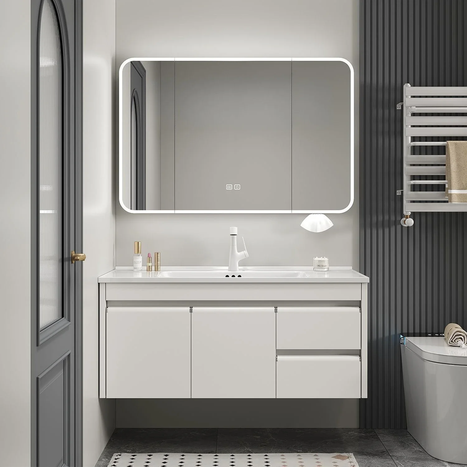 Stainless steel bathroom cabinet ceramic integrated hand washbasin simple bathroom cabinet combination toilet washstand