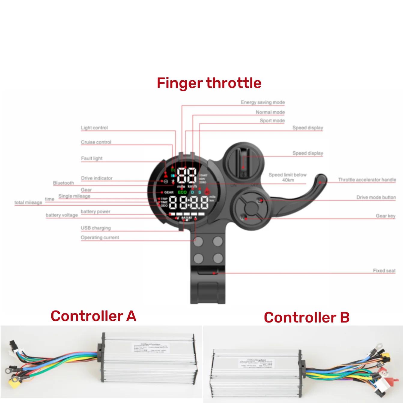 Factory Direct Sales 52v  60V 72V Intelligent Scooter Controller Dual Motor Scooter Parts And Accessories