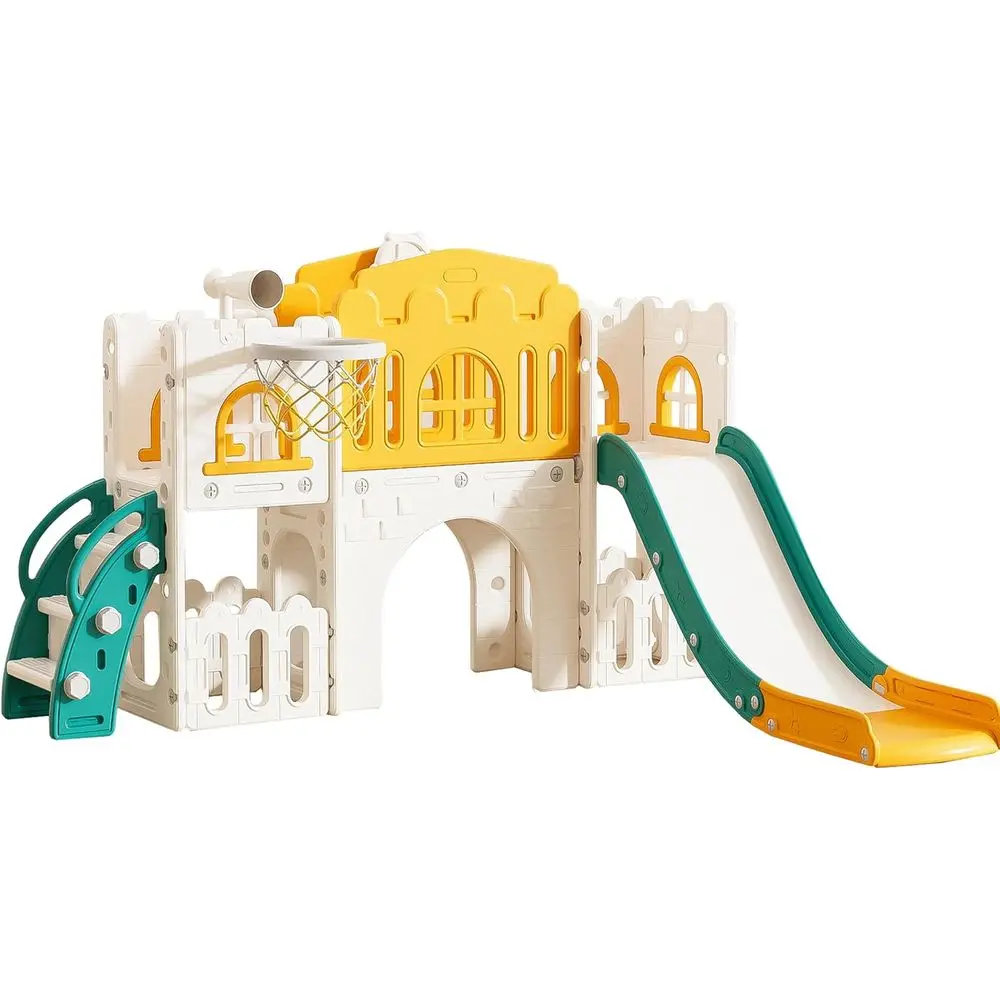 

All-in-One Toddler Slide and Climber with Storage, Basketball Hoop, and Telescope - Indoor/Outdoor Playset
