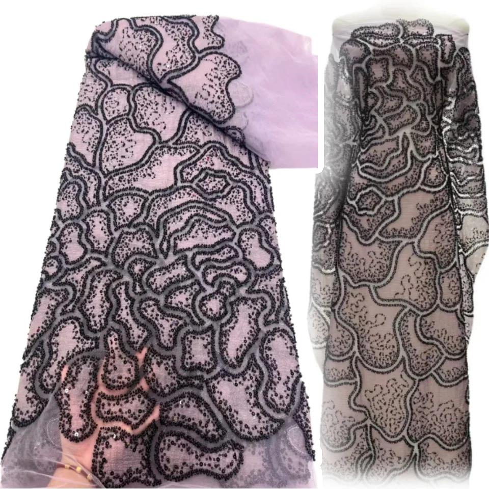 

Новейшая французская тюлевая кружевная ткань с бисером, 2022, высокое качество, африканская кружевная ткань для жениха, блестки, нигерийская для свадебного платья AH1256