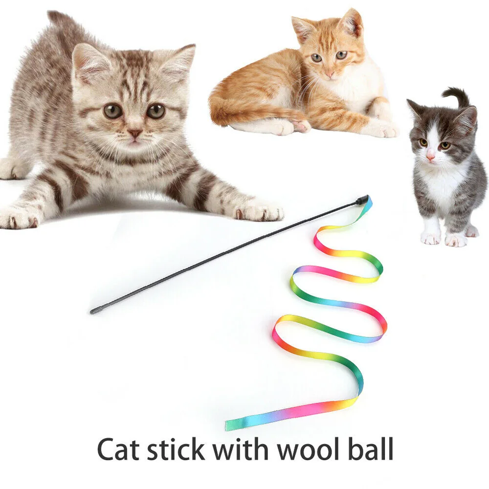 

Cute Plastic Ribbon Kitten Playing Wand Pet Supplies Interactive Stick Tease Cat Rod Cat Toy