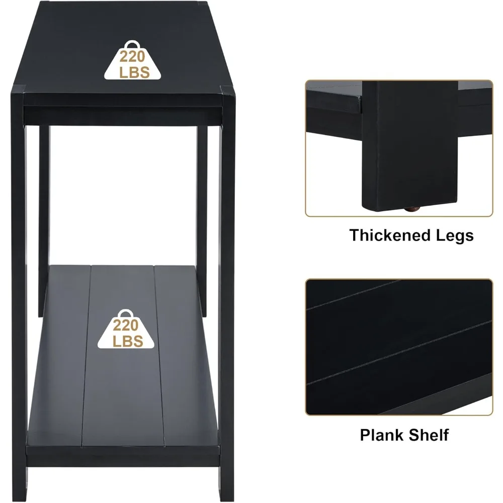 طاولة وحدة تحكم معاصرة للمدخل مقاس 59.8 بوصة مع رف تخزين لغرفة المعيشة والممر باللون الأسود
