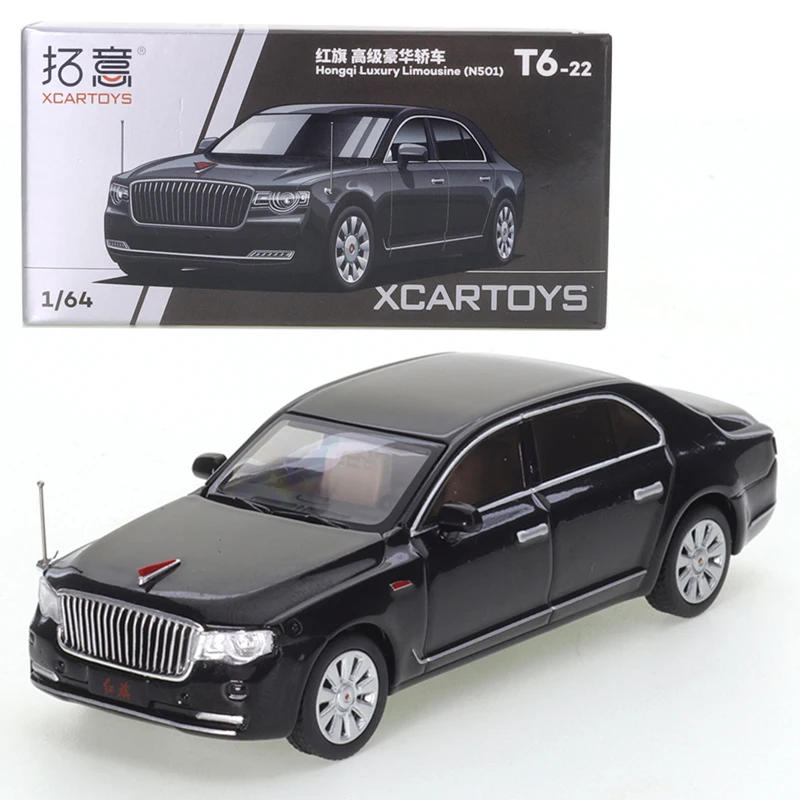 XCARTOYS 1/64 Red Flag N501 Premium Luxury Sedan Black Cars Alloy Motor Vehicle Diecast Metal Model Kids Xmas Gift Toys for Boys