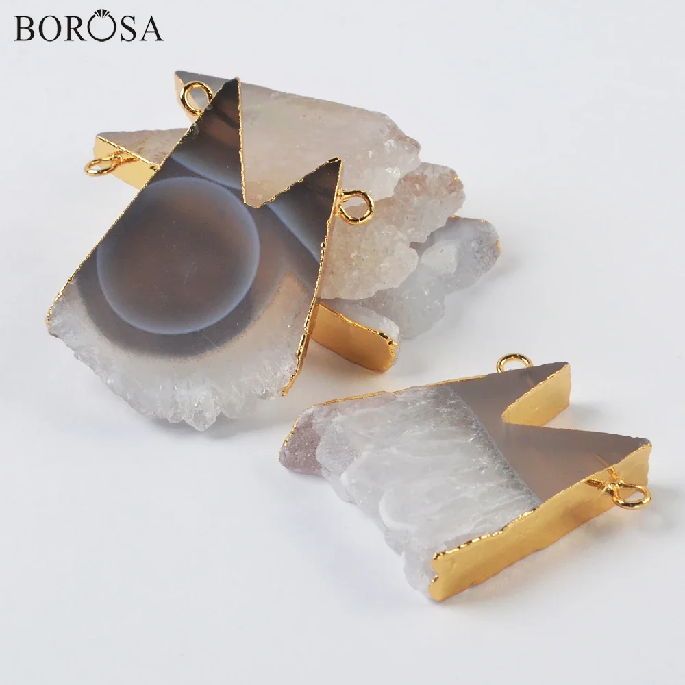 BOROSA Cute M Shape Pendant Natural Agates Druzy Connectors Necklaces Making 24inch Golden Plated for Women Jewelry Accessories