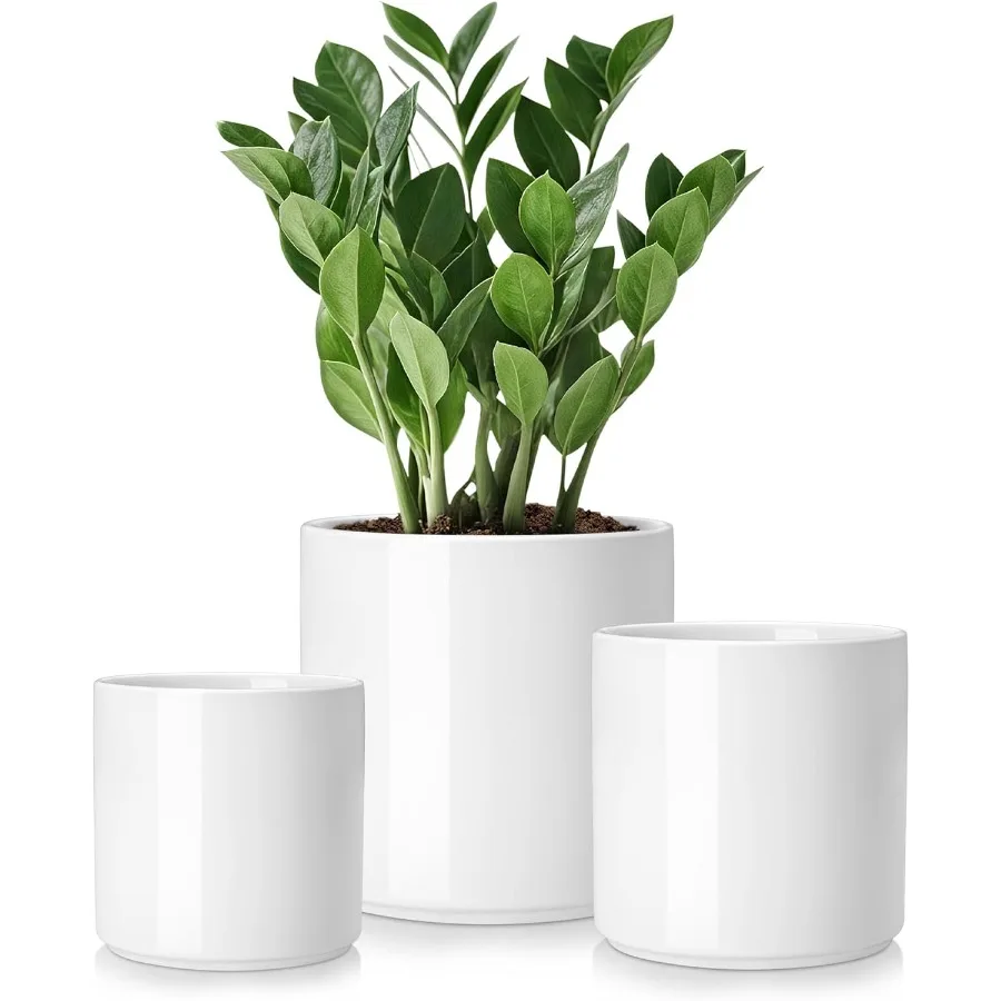 

Ceramic Plant Pots 4.25+5.25+6.25 Inch Planter Pot with Drainage Hole Flower Pots for Indoor Outdoor Plants Set of 3 White
