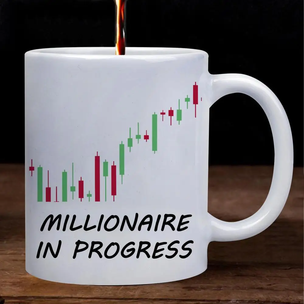 1 Stock Trader Coffee Cup with Stock Chart Design - Green and Red Candle Chart Inspirational Trading Cup, Fun Financial Gift,