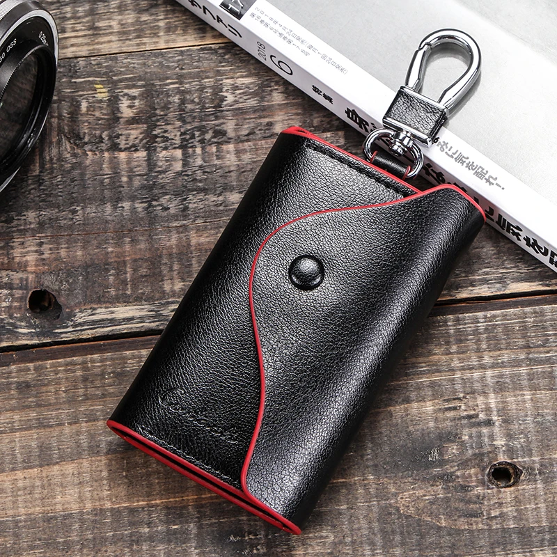 Men's Car Keys Wallets Genuine Cowhide Leather Male Key Holder Organizer Housekeeper Keychain Purse Key Ring Bag Keys Case Pouch