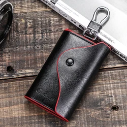 Men's Car Keys Wallets Genuine Cowhide Leather Male Key Holder Organizer Housekeeper Keychain Purse Key Ring Bag Keys Case Pouch