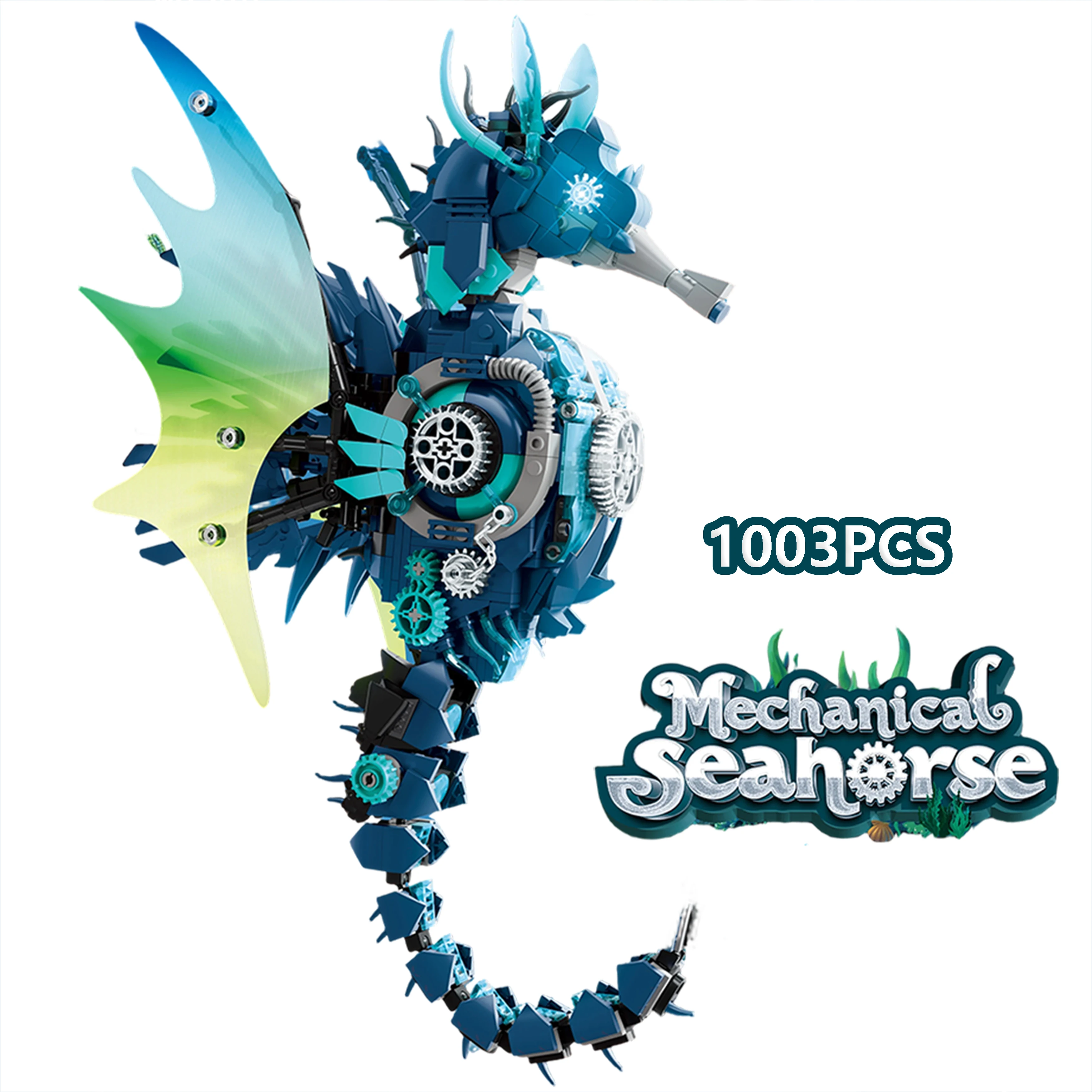 

1003 шт. Poseidon's Seahorse Mount, набор строительных блоков, механическая модель существа, сделай сам, сборка, игрушка, украшение для дисплея, подарок