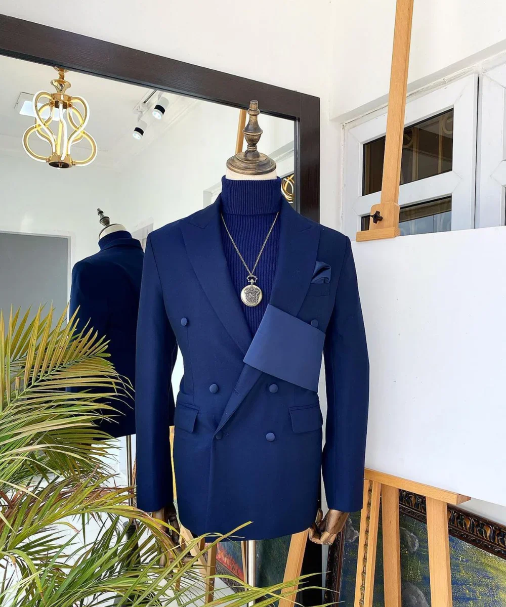 Double Breasted Wedding Suits for Men Peak Lapel Groom Wear Tuxedo Slim Fit Tuxedo Party Prom Custom 2 Pcs Jacket with Pants - Image 4