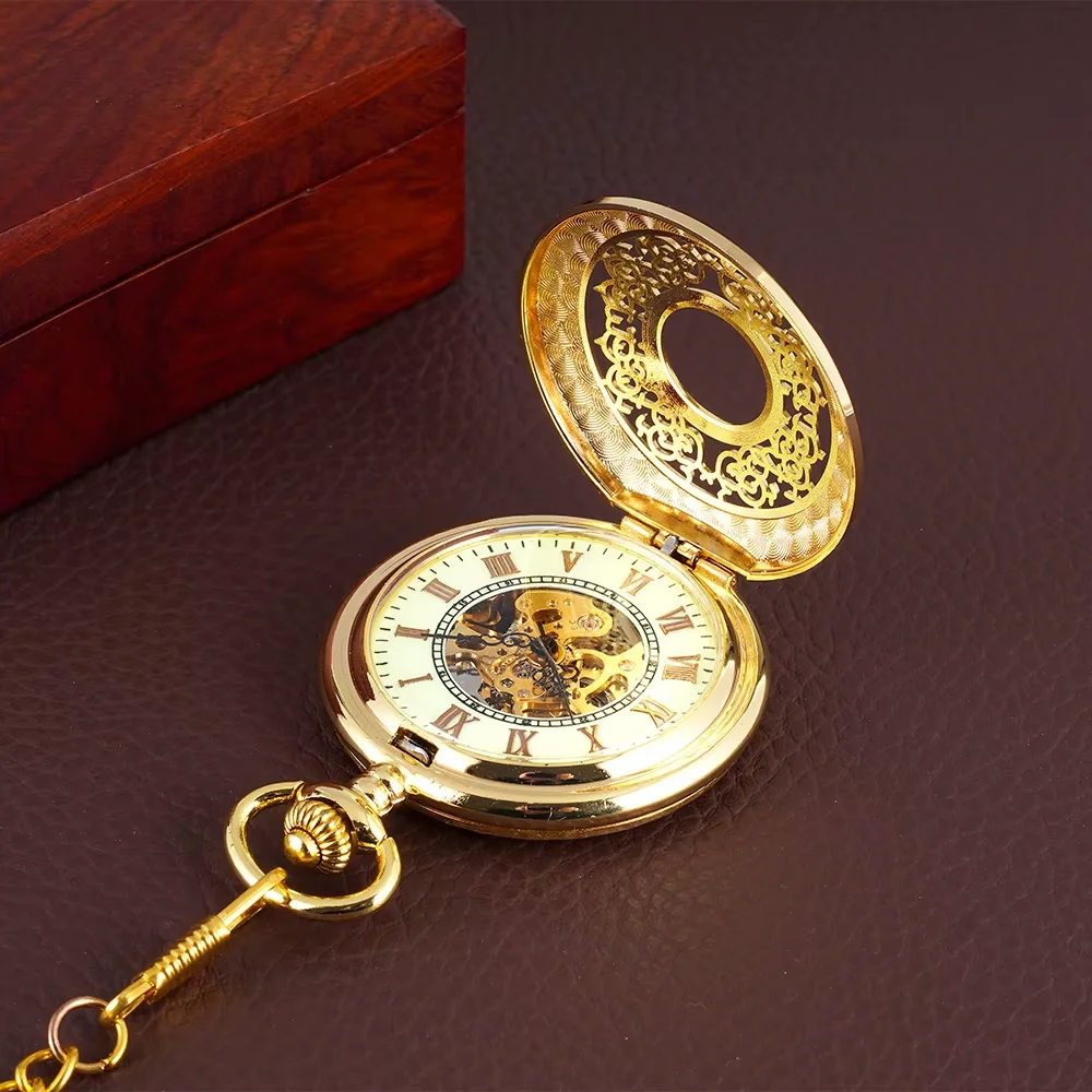 Large thick chain hollow out dense flower mechanical pocket watch pattern classical carving pocket watch multicolor selection