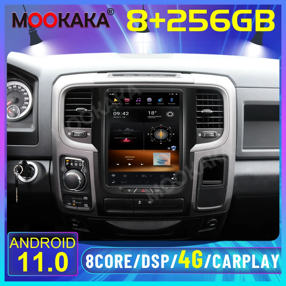 For Dodge Ram 1500 2013-2018 CarPlay  Automotive multimedia Tesla Style Car Radio Android 11.0Bluetooth GPS Gift WIFI Navigation