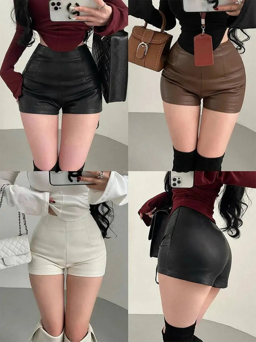 Spicy Girl Sexy Hochgeschnittene Enge Figurformende Elastische Hüftbetonte PU-Leder-Shorts Heiße Mode Sexy Damen-Shorts 2025 Neu Süß IN40
