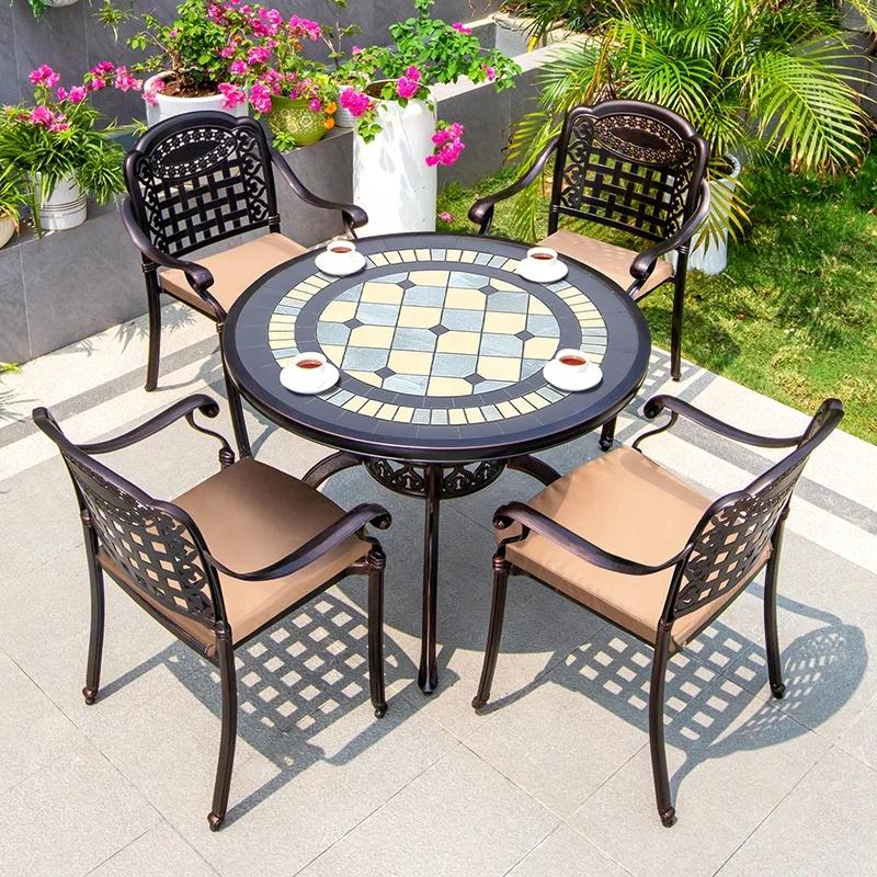 *r for Modern Fashion Ceramic Tile Outdoor Furniture Waterproof Rustproof Garden Courtyard Table and Chair Set for Patio Dining&
