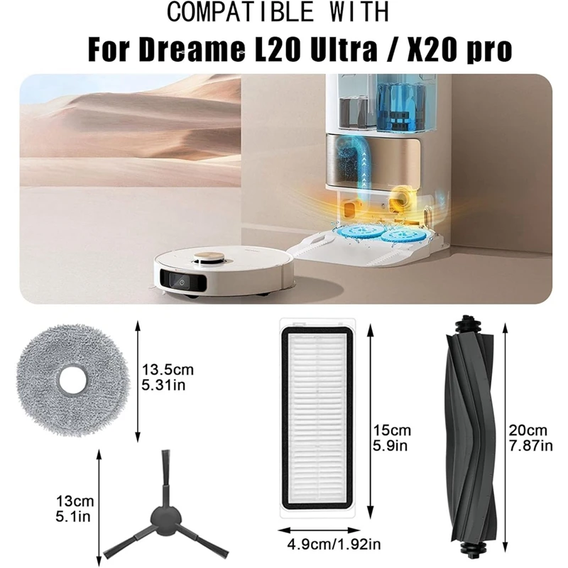 สำหรับ dreame เครื่องดูดฝุ่น L20อัลตร้า/X20โปรแปรงด้านข้างหลักอะไหล่ผ้ากรอง HEPA