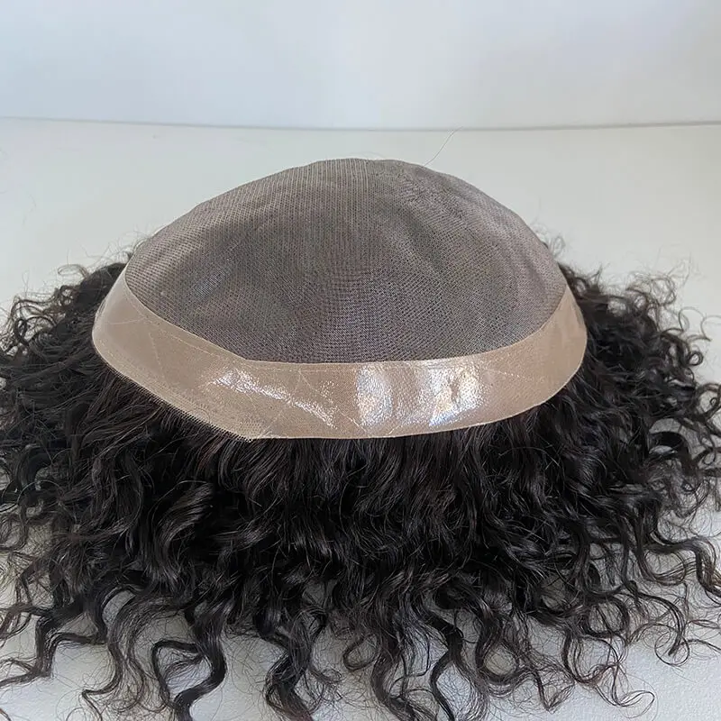 Toupee Men Mono Base Water Curly Male Hair Prosthesis Natural Human Hair Men's Wig Durable Hair System Men's Capillary Prothesis