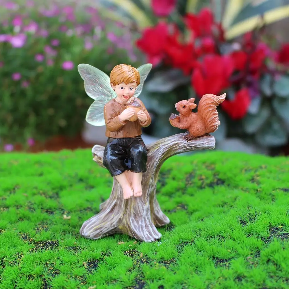 

Crafts Resin Flower Fairy and Squirrel Statue Cute Creative Miniature Figurines Waterproof Funny Garden Sculptures Bedroom