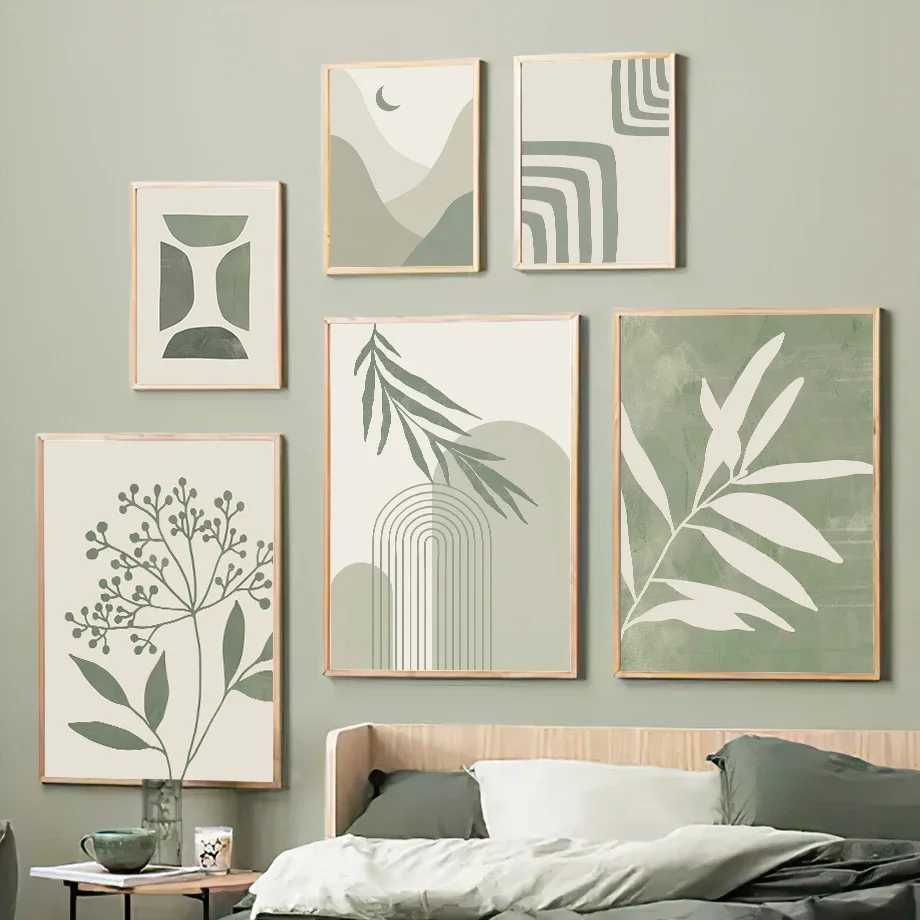 Plant Leaves Rainbow Geometry Abstract Boho Wall Art Canvas Painting Nordic Posters & Prints Wall Pictures For Living Room Decor
