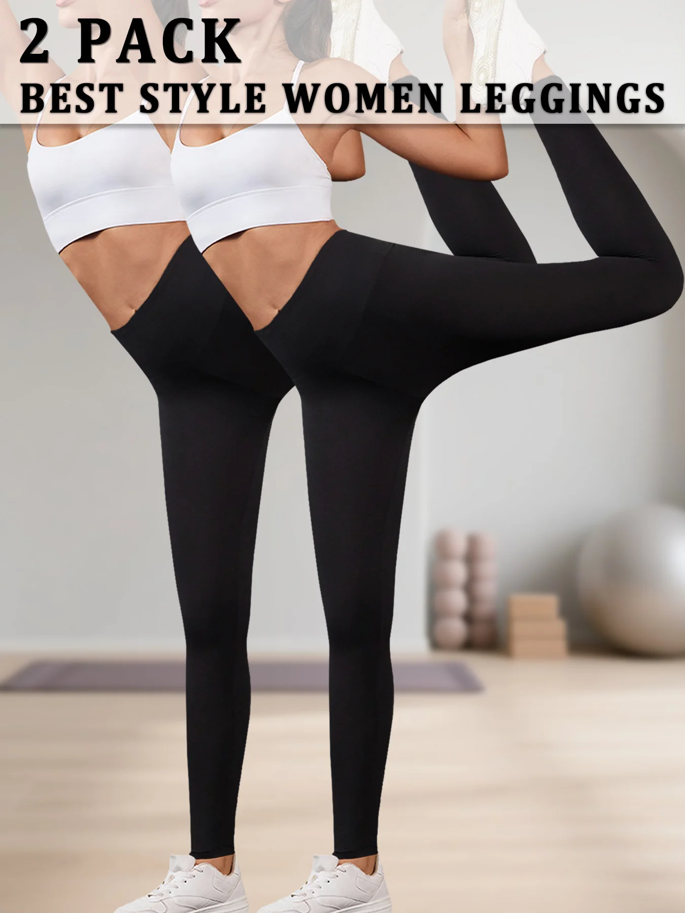 

2 Pack Women's Super Soft Leggings High Waisted Tummy Control No See Through Workout Yoga Running Athletic Push Up Gym Leggings