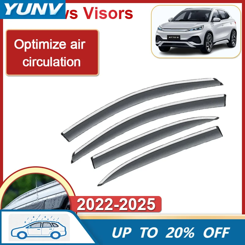 Дефлектор окон YUNV для BYD Atto 3 2022-2025, защита от дождя, боковой вентиляционный дефлектор, накладка на внешнюю сторону, внешний аксессуар.