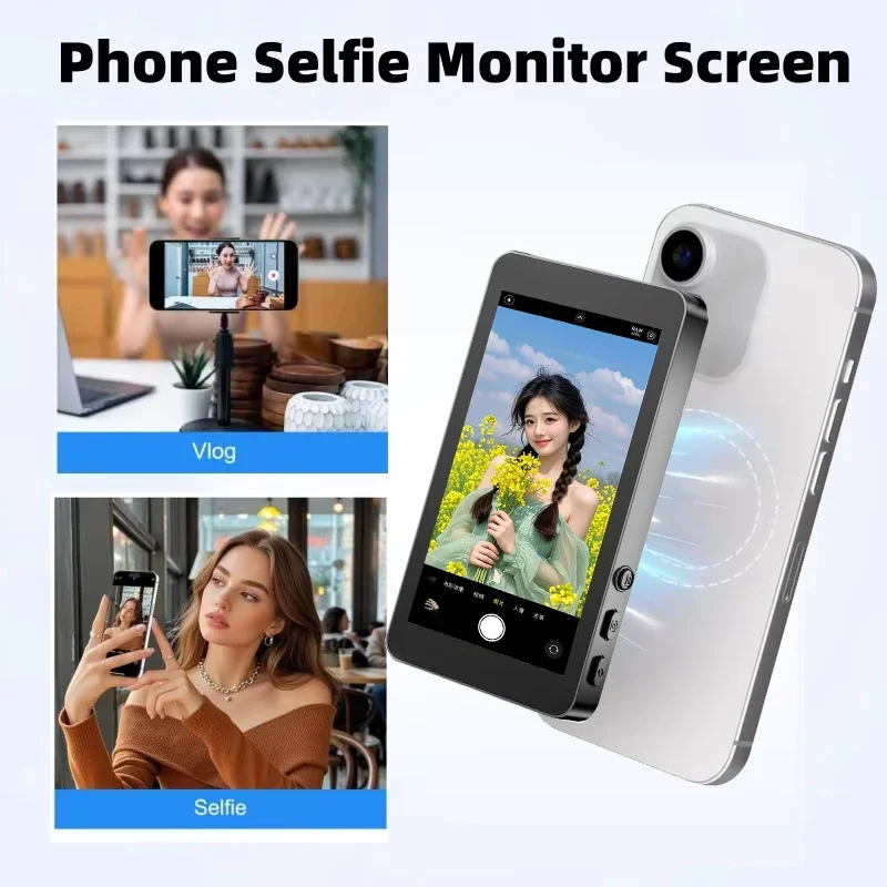 

Phone Selfie Monitor Screen Wireless Magnetic Mount Vlog Phone Rear Camera Selfie WiFi Bluetooth Connection for Selfie Live