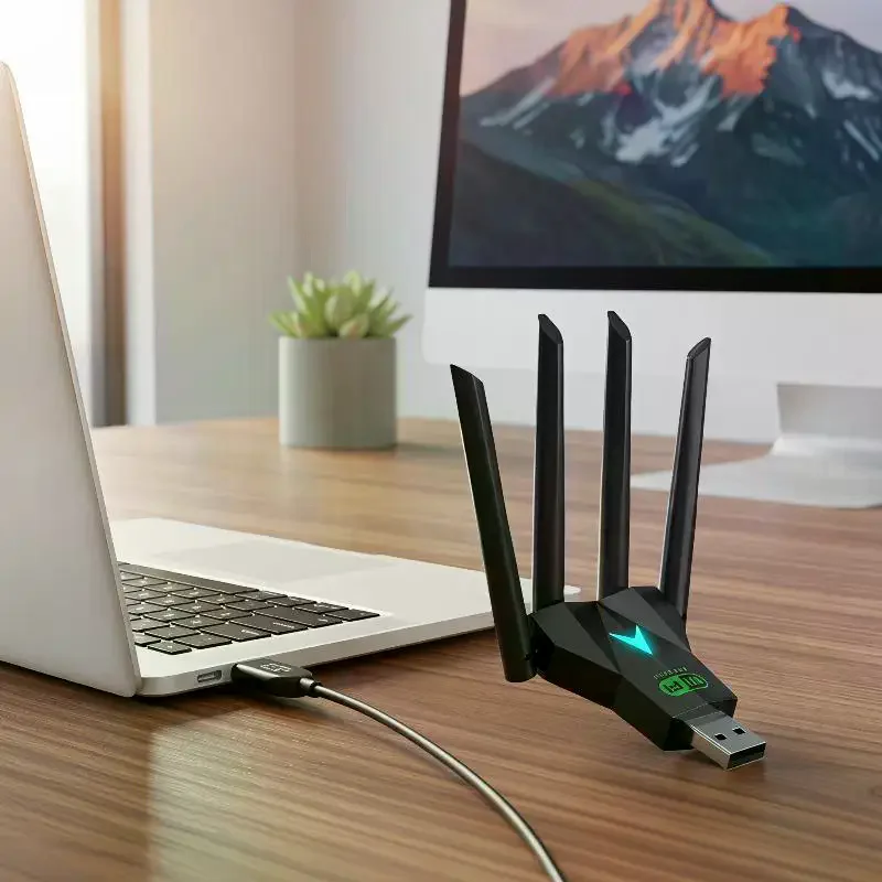 1300Mbps Dual Band USB WiFi Adapter 4 High Gain: Antennas Driver Free Plug And Play Desktop Laptop Gaming