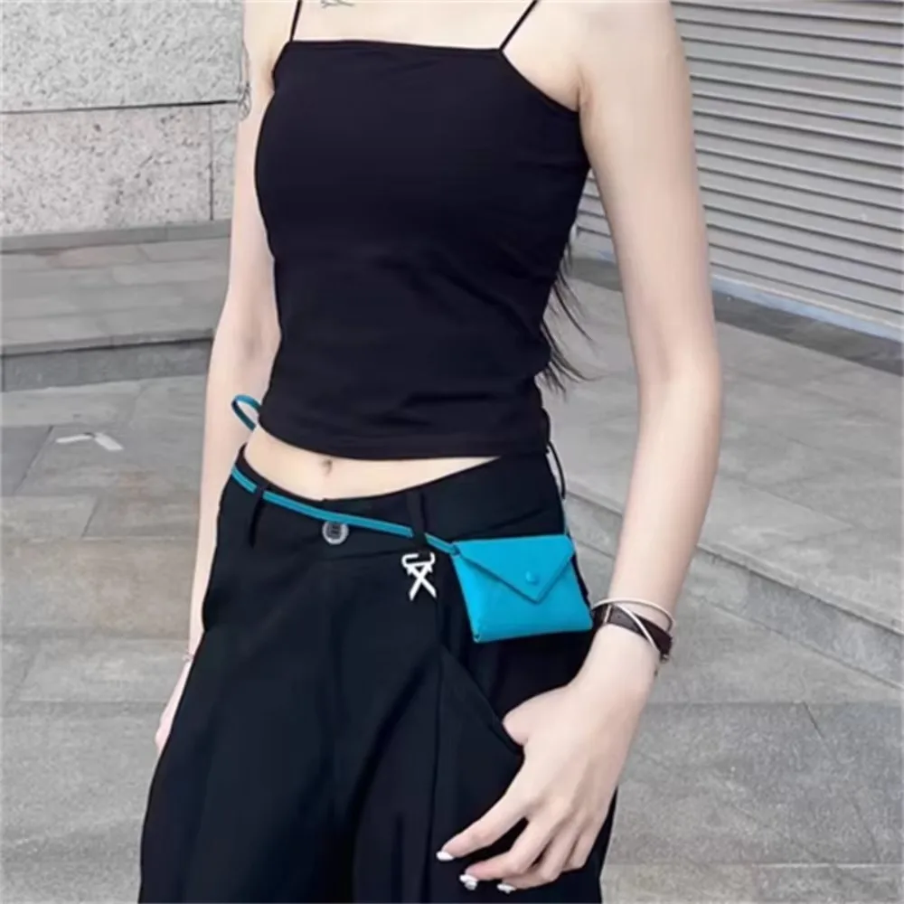 PU Leather Mini Size Pouch Solid Color Durable Crossbody Bag for Women Multifunctional Necklace Earphone Protective Case