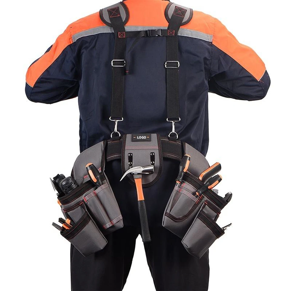 Heavy-Duty Tool Belt with Suspenders - Ergonomic Full Back Support Harness, Durable Oxford Nylon for Electricians & Carpenter YB