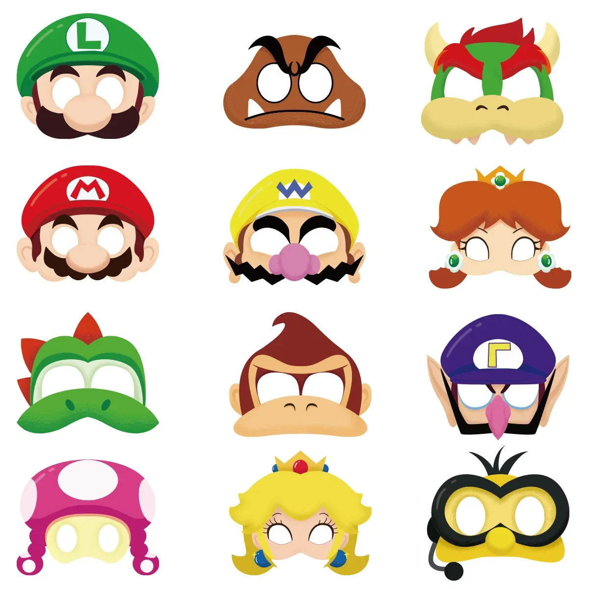 12 Máscaras de Papel Temáticas Super Mario para Festa, Decoração de Meia Face, Adereços de Cosplay para Aniversário Infantil, Maquiagem e Fotografia