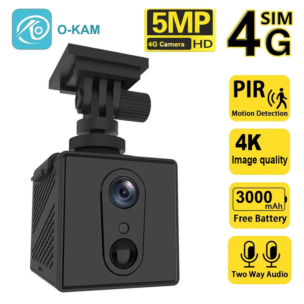 5MP 4G SIM Card Mini Camera Indoor Night Vision Surveillance Home Security Monitoring Cam Rechargeable 3000mAh Battery Powered