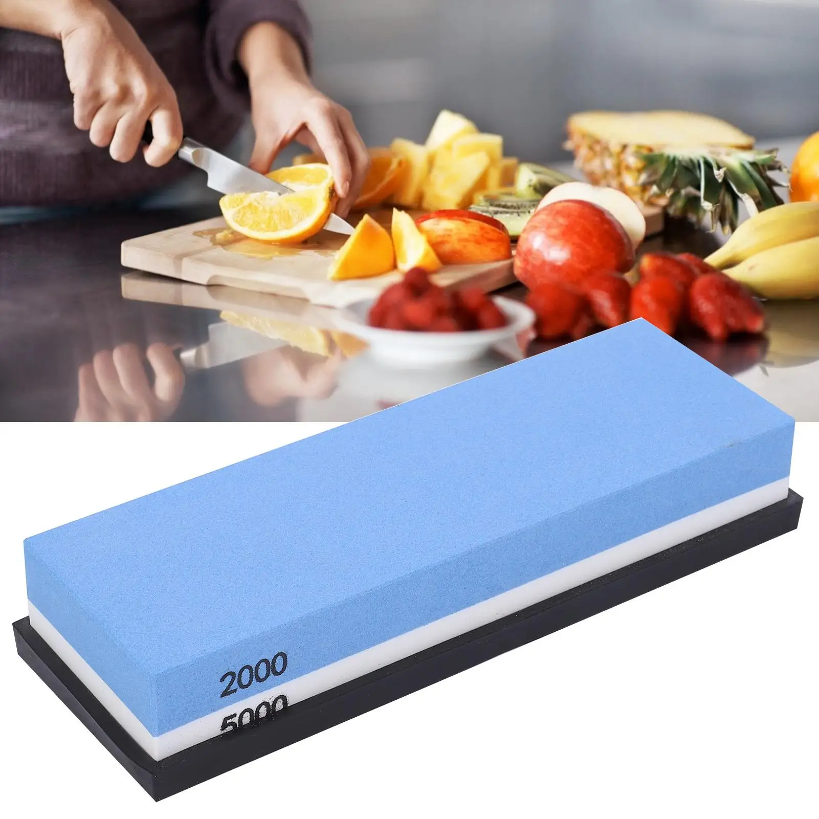 Double-Sided pedra faca Sharpener com base, Whetstone, 2000 + 5000 Mesh