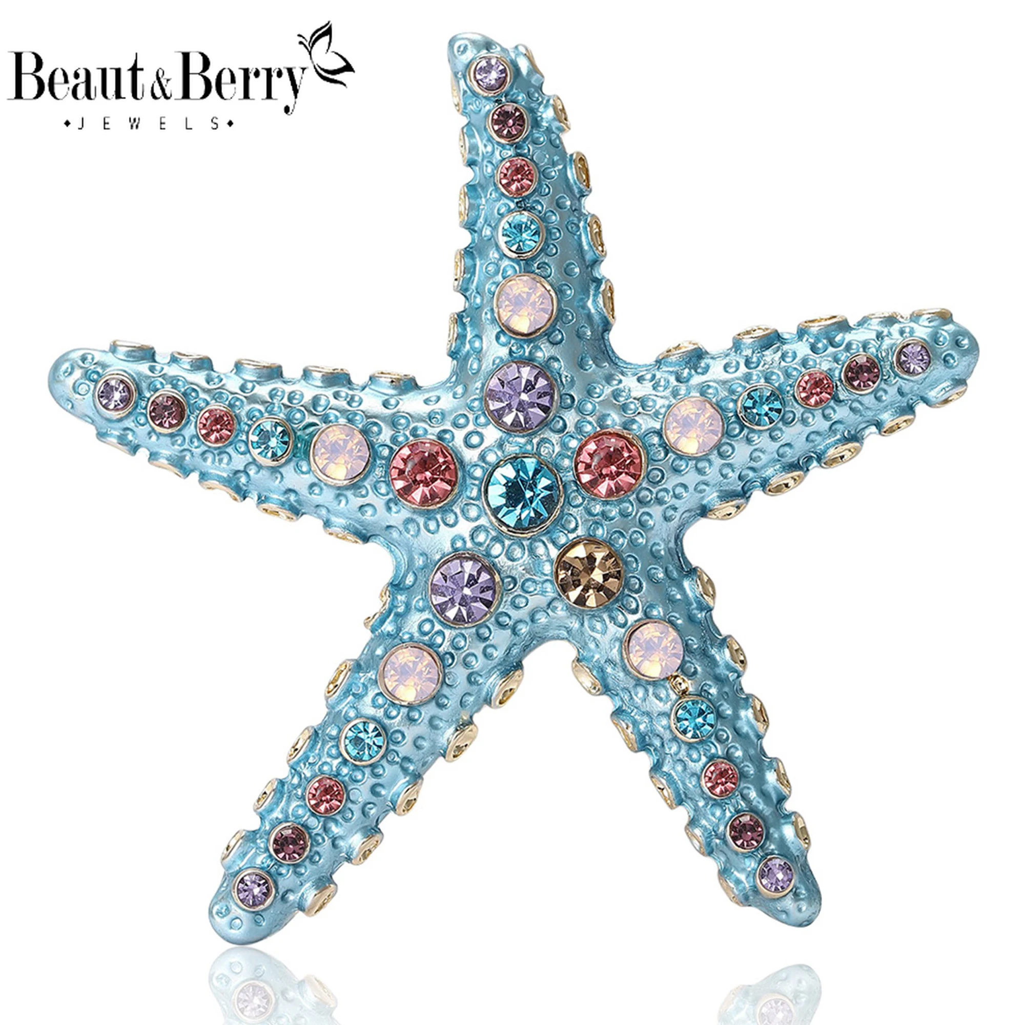 

Beaut&Berry MeiMei Classic Rhinestone Starfish Brooches for Women Animal Pin Necklace Casual Party Accessories New Gifts Friends