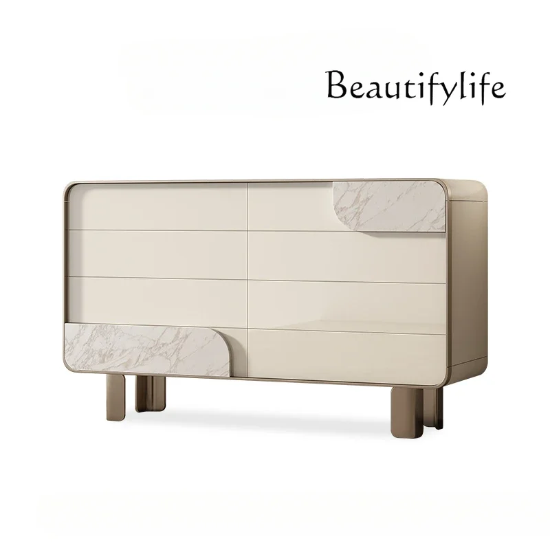 

Solid Wood Eight-Drawer Cabinet Light Luxury Sideboard Cabinet Cream Style Living Room Entrance Chest of Drawers Storage Cabinet