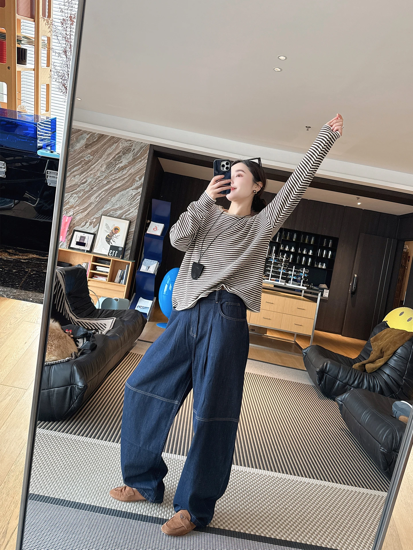 

Soft Comfortable Pure Cotton Active Dye Wide Leg Jeans Women's High Waist Cotton Blend Casual High Waist Denim Pants