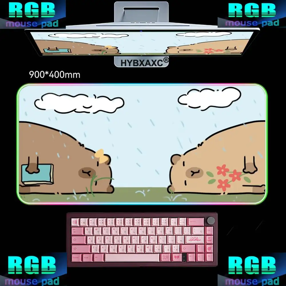 

XXL HYBXAXC Mouse Pad RGB Gaming Mouse Pad Desk Mat HD Gamer Large LED Light XXL Funny Capybara RGB Mousepad