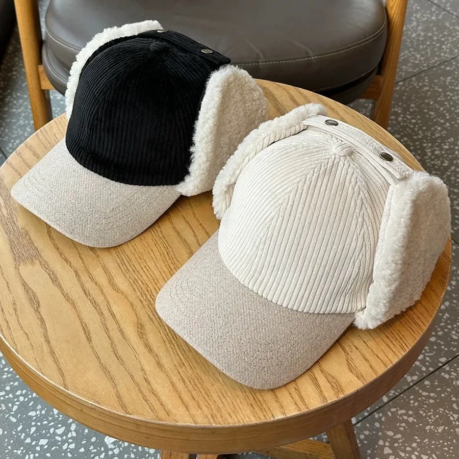 

Вельветовая шапка-траппер в корейском японском стиле - зимняя шапка на флисовой подкладке с ушками для мужчин и женщин, велосипедный ретро