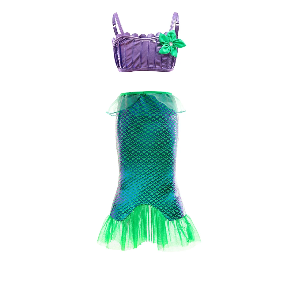 Kids Summer Vacation Ariel Mermaid Dance Perform Sequined Appliques Cosplay Dress Little Girls Princess Style Backless Vestidos