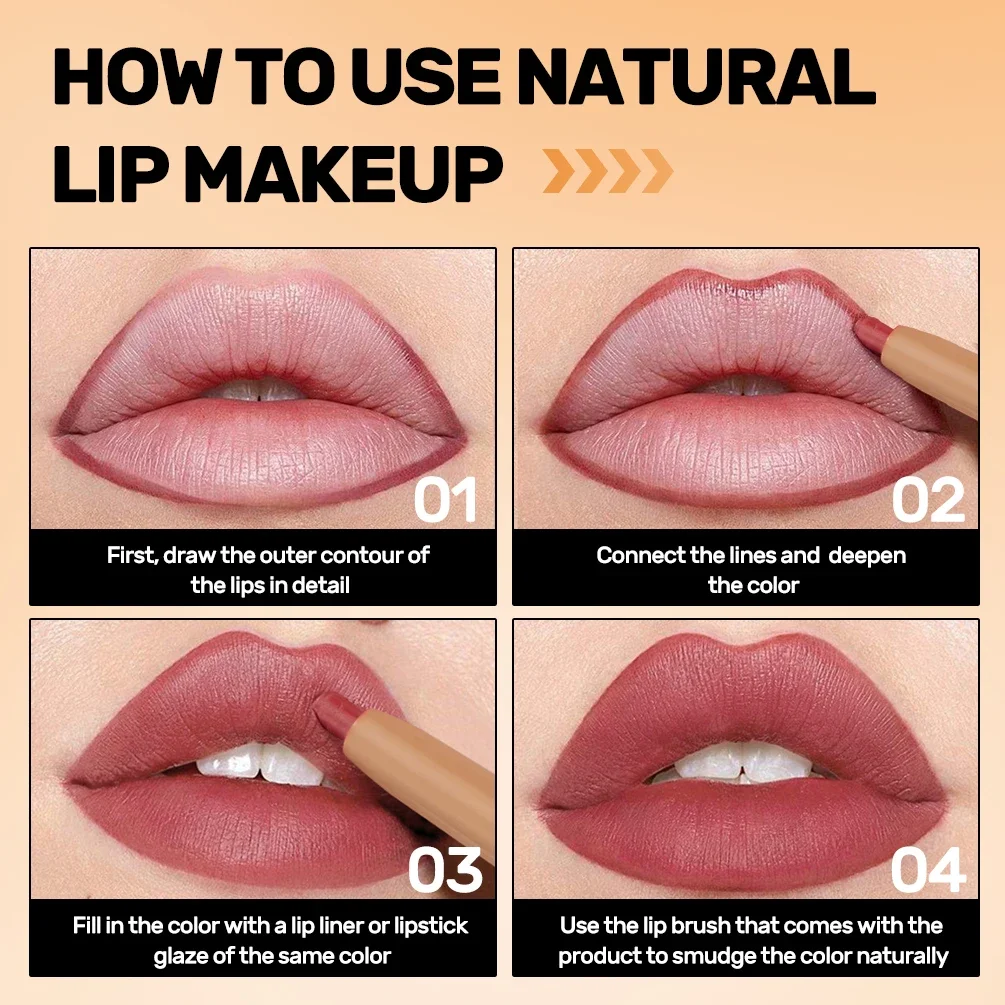 QIBEST Matita per labbra e pennello a doppia estremità 2 in 1 Stick Nebbia Matte Contorno Tinta Rossetto Matita Durata Nude Nero Lipliner Trucco