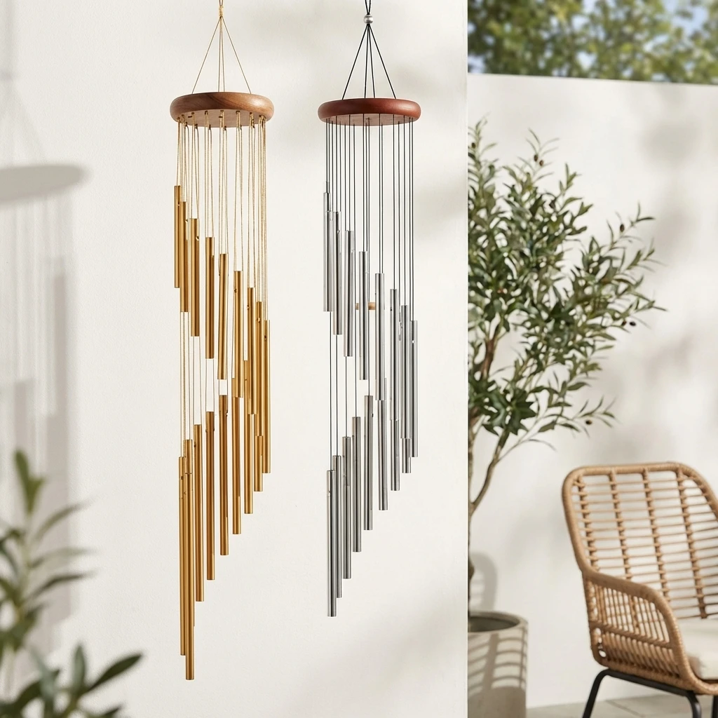 1Piece 12-Tube Aluminum Alloy Wind Chimes Set with Hook Gold/Silver Bells Outdoor Home Wedding Party Memorial Decoration Gifts