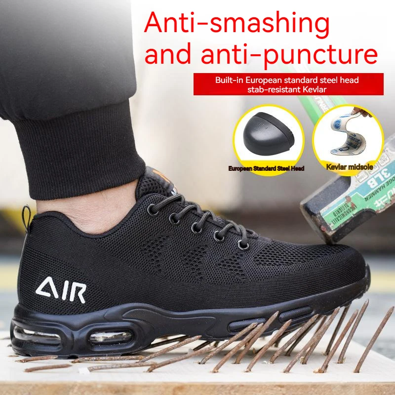 Zapatillas de trabajo con cojín de aire para hombre, zapatos de seguridad antigolpes y antipinchazos, calzado protector de seguridad transpirable