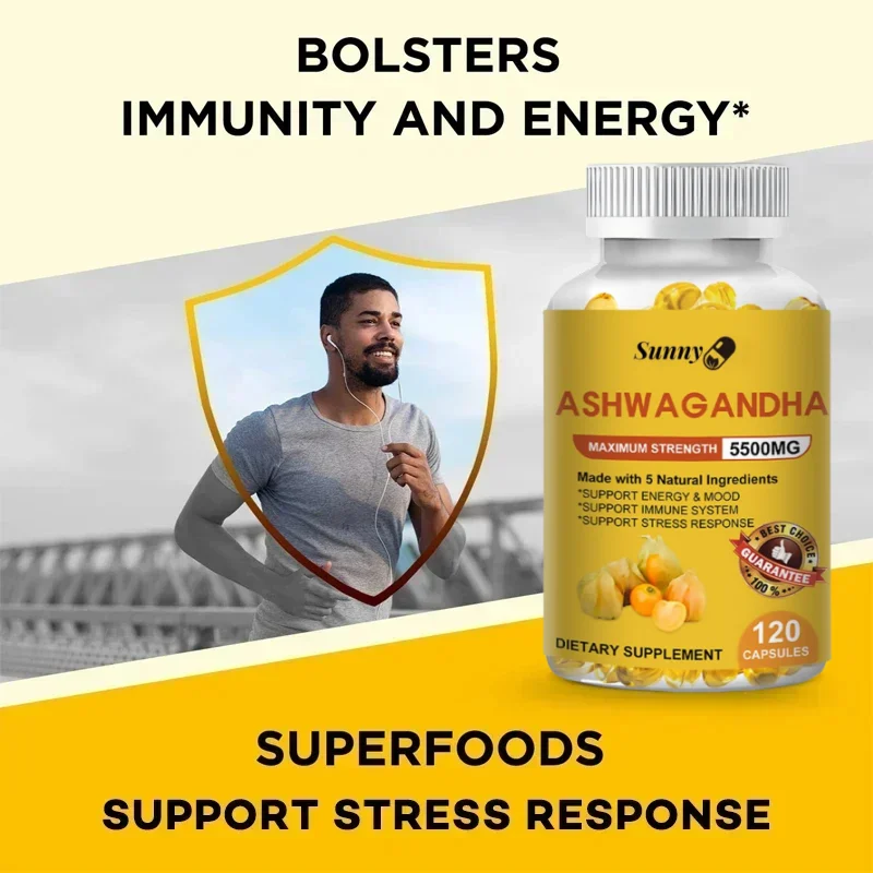 Ashwagandha Supplement Capsules - High Strength Extract - Relieves Stress and Anxiety, Helps Mood, Immunity, Energy