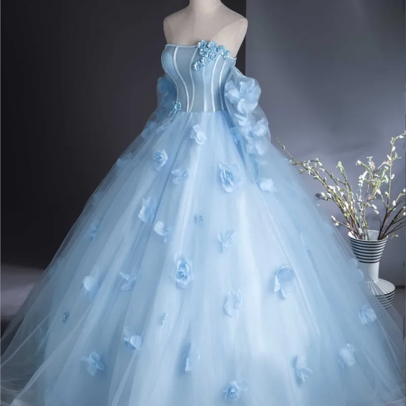 

Light blue ocean satin dress sweet