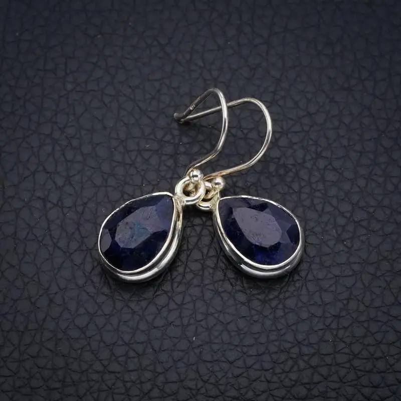 StarGems® Natural Sapphire Handmade 925 Sterling Silver Earrings 1.25