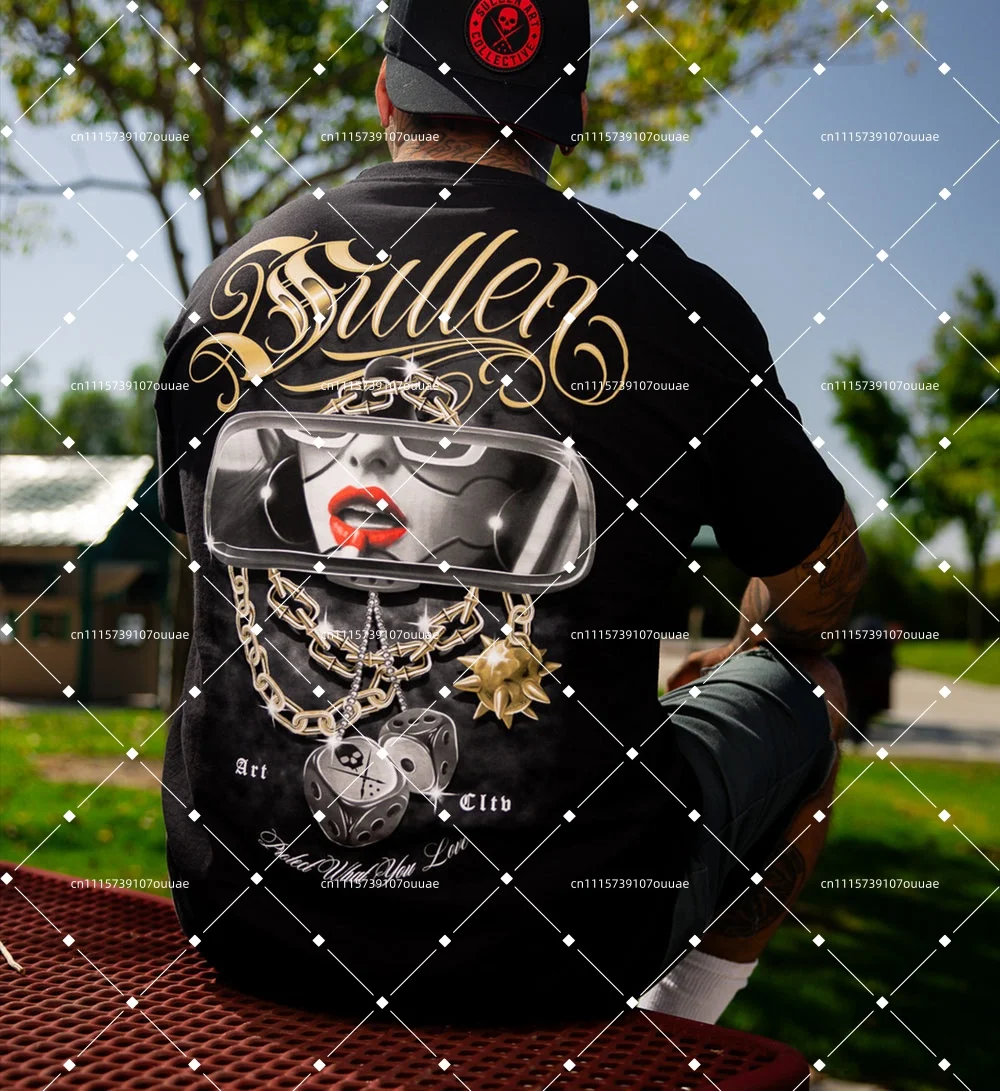 Men's Sullen Art T-shirt Chicano Women's Red Lips Sunglasses Gold Chain Dice West Coast Lowrider Tattoo Street Top Men's Style