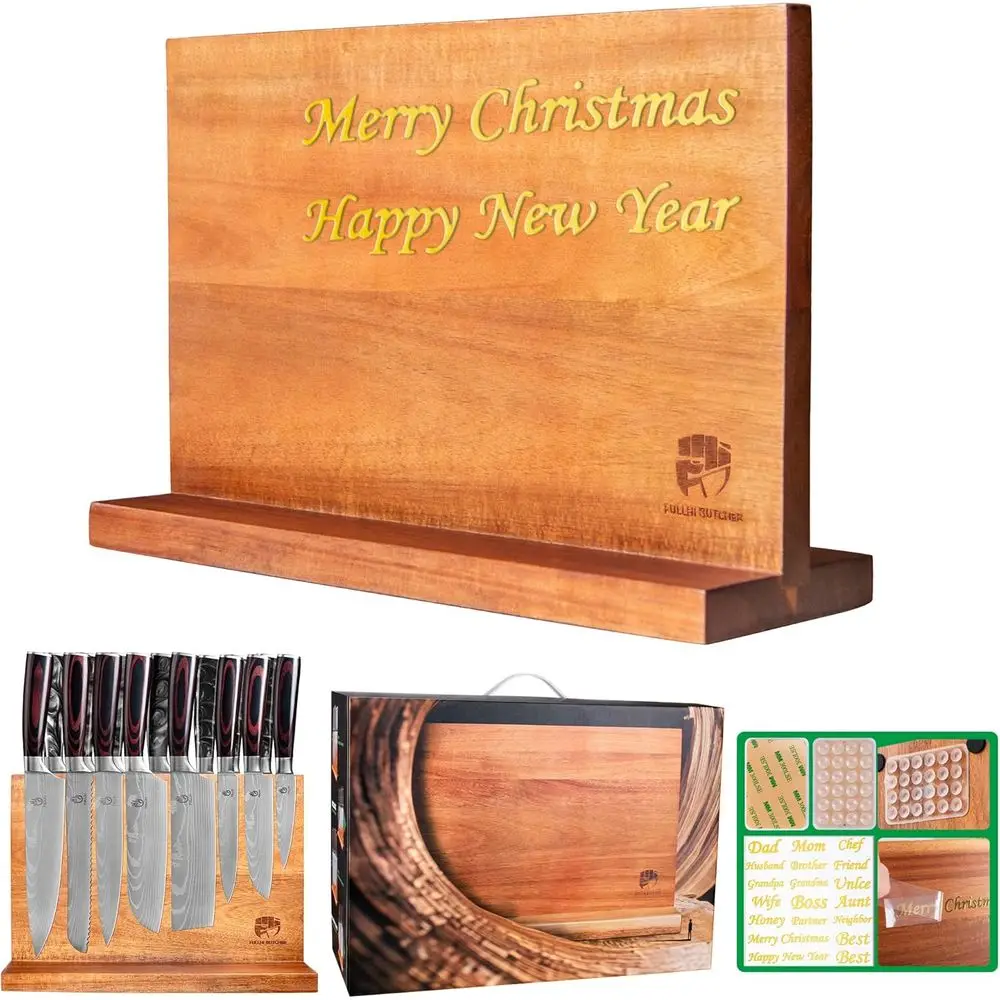 

Магнитный держатель для ножей, магнитная полоса с улучшенной отделкой из натурального дерева, многофункциональный органайзер для кухонных принадлежностей, ножниц