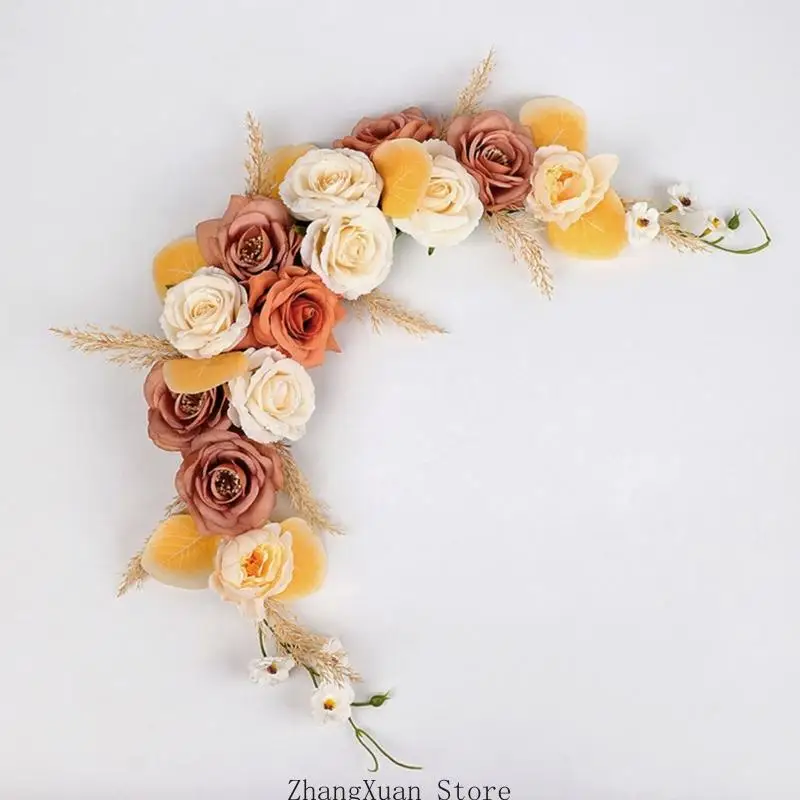 Dekorativer künstlicher Blumenkranz mit realistischen Seidenrosen für Party-Hintergrund, Herbst-Hochzeitstisch-Blumenarrangement – Detail 4