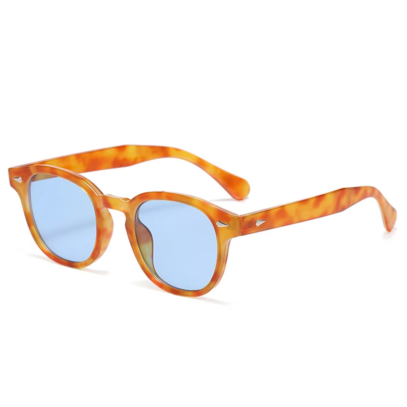 JNPCXI Qualitäts-Retro-Rundsonnenbrille für Damen, Modische Nieten-Dekoration, UV400-Schutz, Punk-Leoparden-Sonnenbrille für Herren