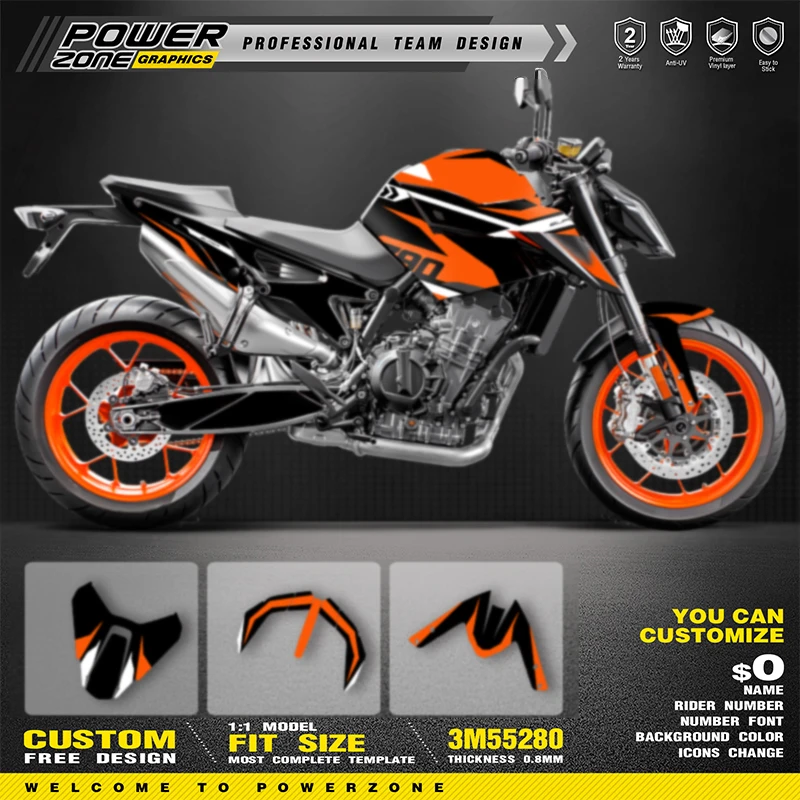 

PowerZone Custom Sticker Graphics for KTM DUKE 790 890 2018-2021 SUPERMOTO Backgrounds Decals Racing Vinyl Sticker Kit 03