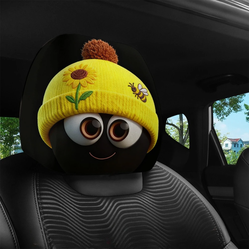 Cartoon Smiley Face Print Headrest Cover, Durable & Washable, Universal Car Headrest Cover for Daily Commuting & Road Trips